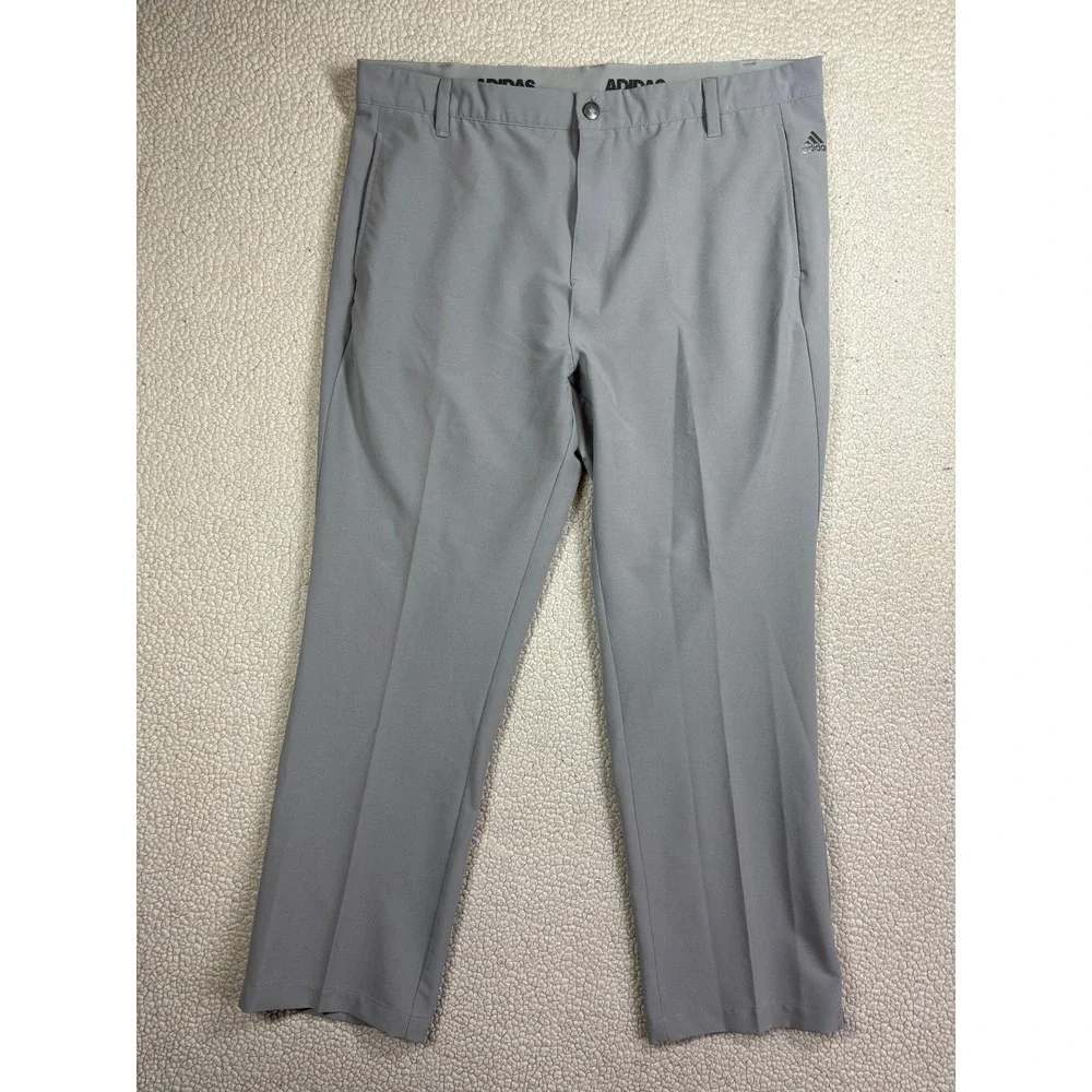 Adidas Ultimate Golf Pants Mens 38x30 Grey Flat Front Stretch BC1606 Trousers